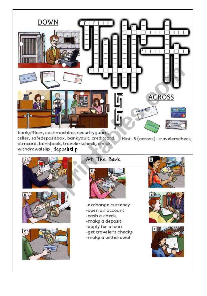 at the bank crossword and vocabulary review