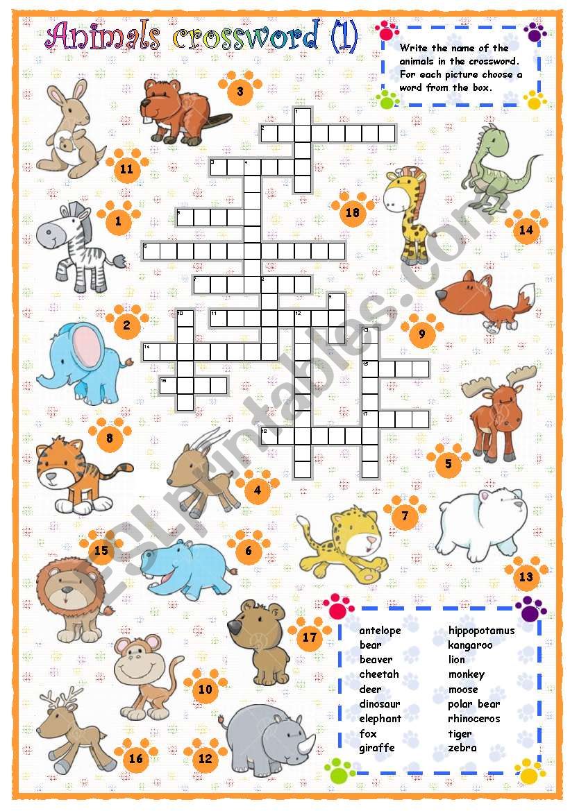 Animals crossword (1 of 3) worksheet