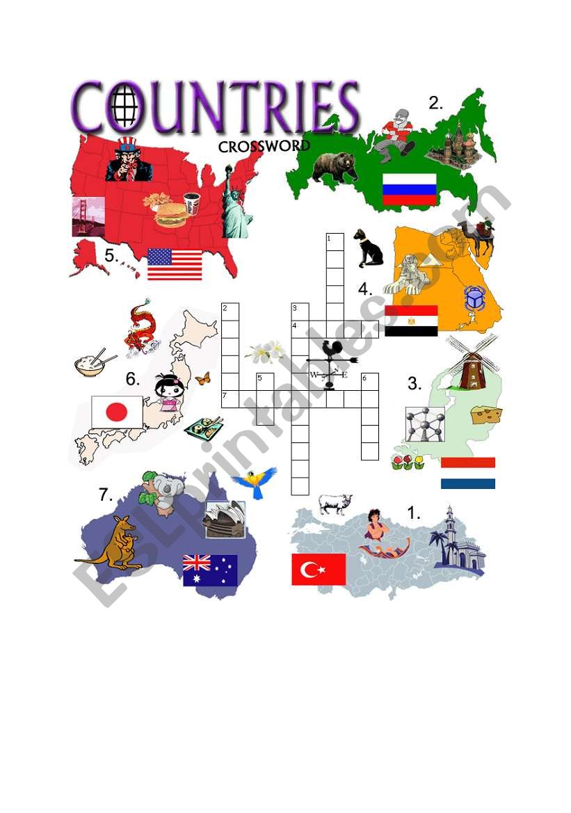 COUNTRIES CROSSWORD - PART 2 worksheet