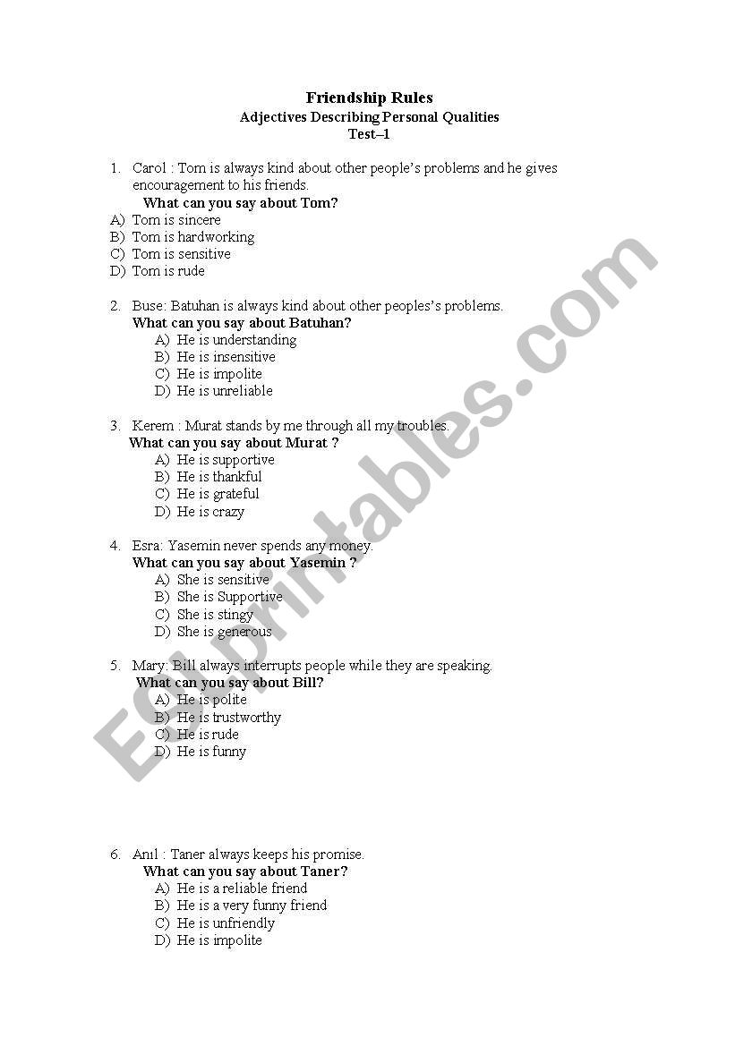 Friendship Rules worksheet