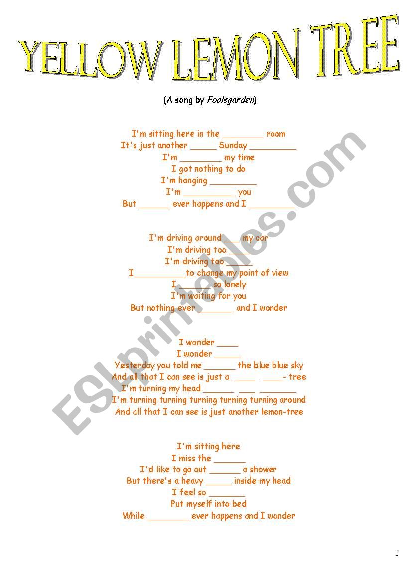 Yellow Lemon Tree worksheet