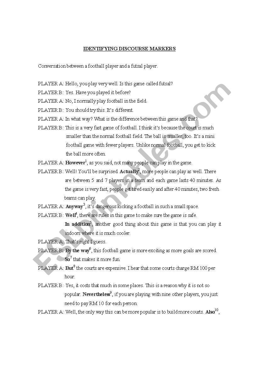 Discourse Markers worksheet