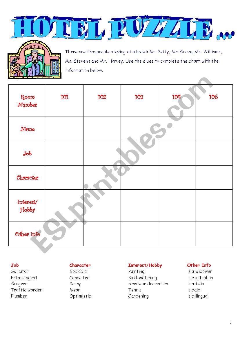 Hotel Puzzle worksheet