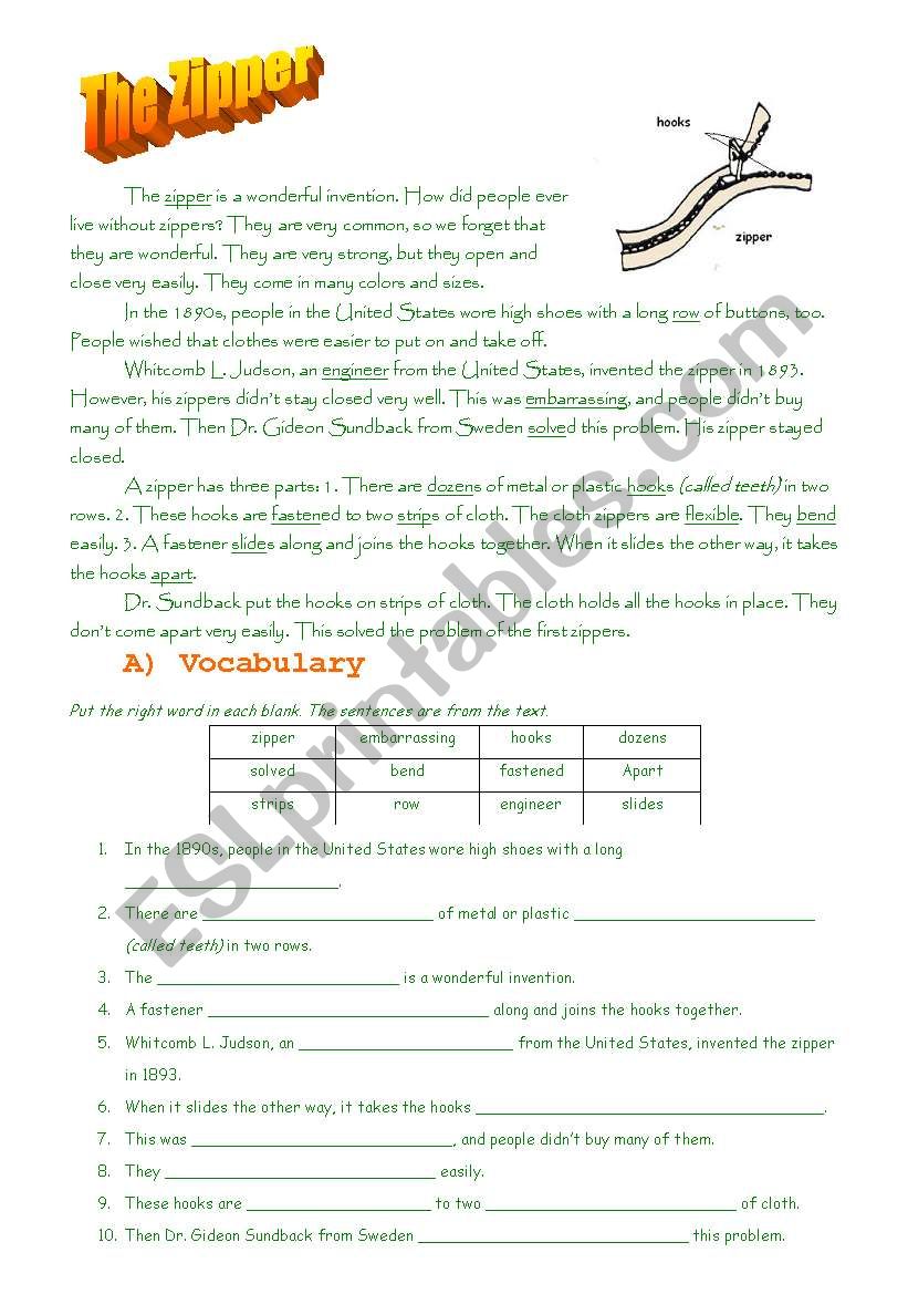 The Zipper (simple present and past tenses)