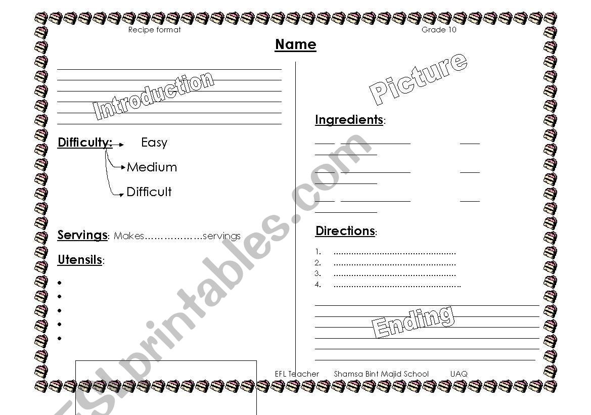 recipe form worksheet