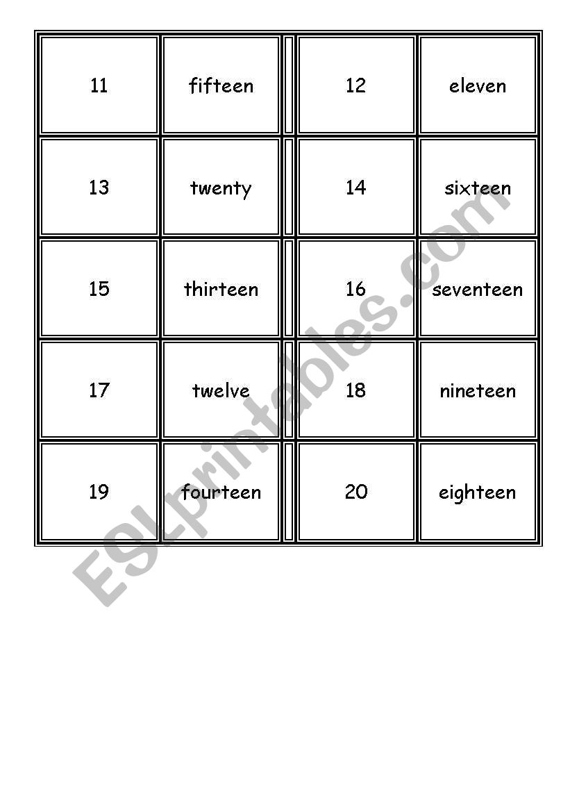 Dominoes - Numbers from 11 to 20