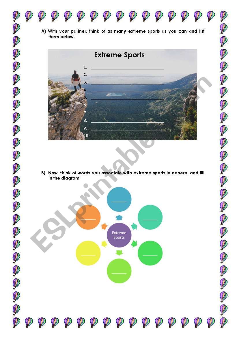 Extreme sports worksheet