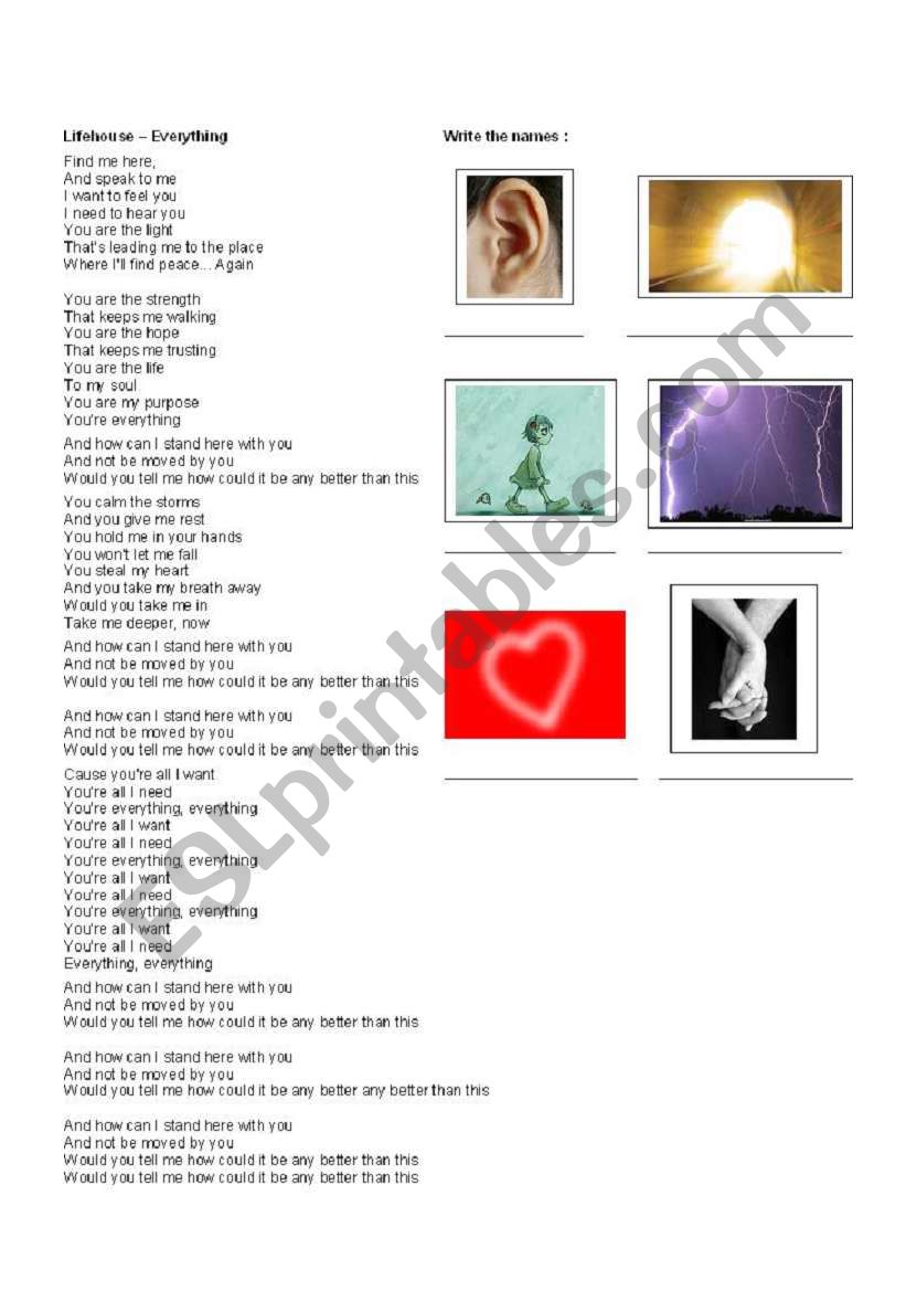 LIFEHOUSE  - EVERYTHING worksheet