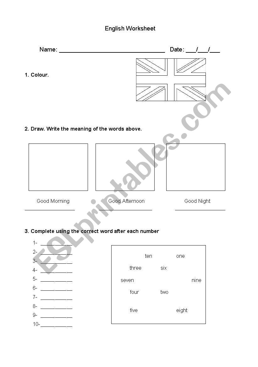 Worksheet with several contents