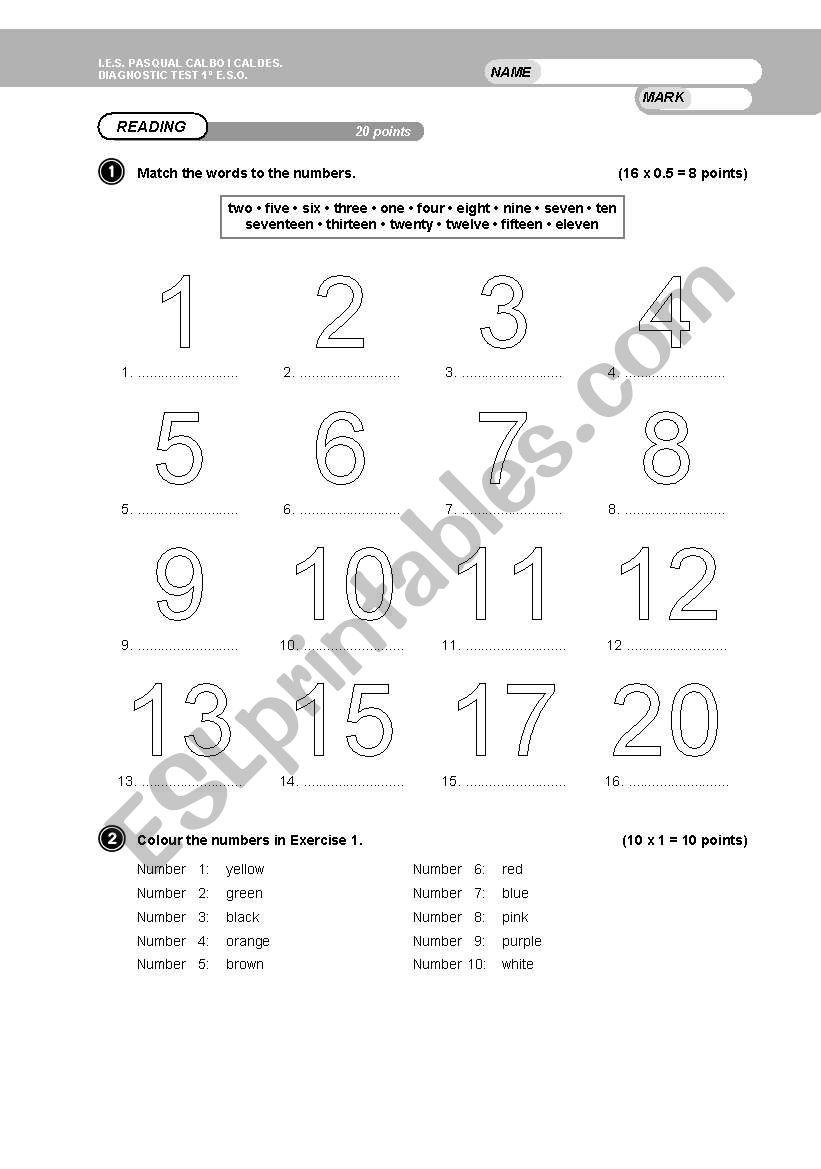 diagnostic test worksheet