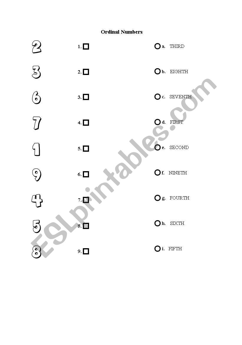 ordinal numbers worksheet