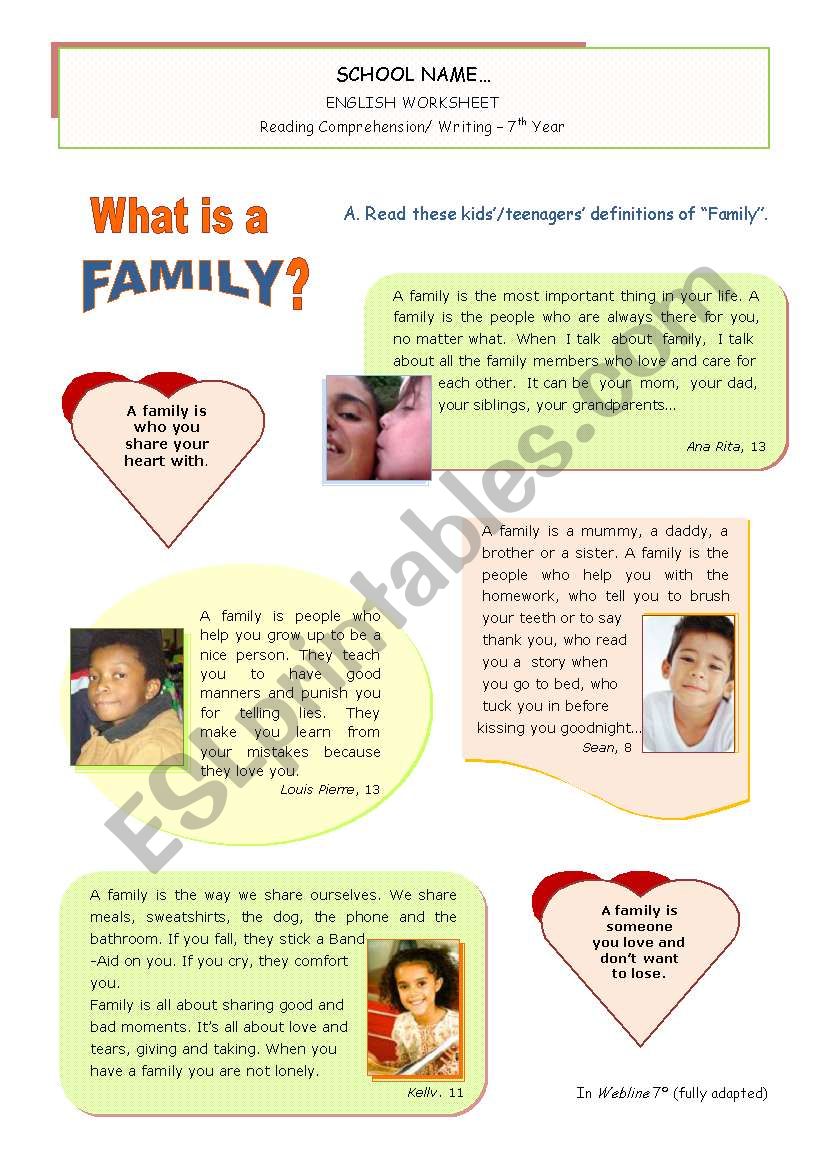 What is a Family Anyway? - Reading Comprehension + Writing for 6/7th graders