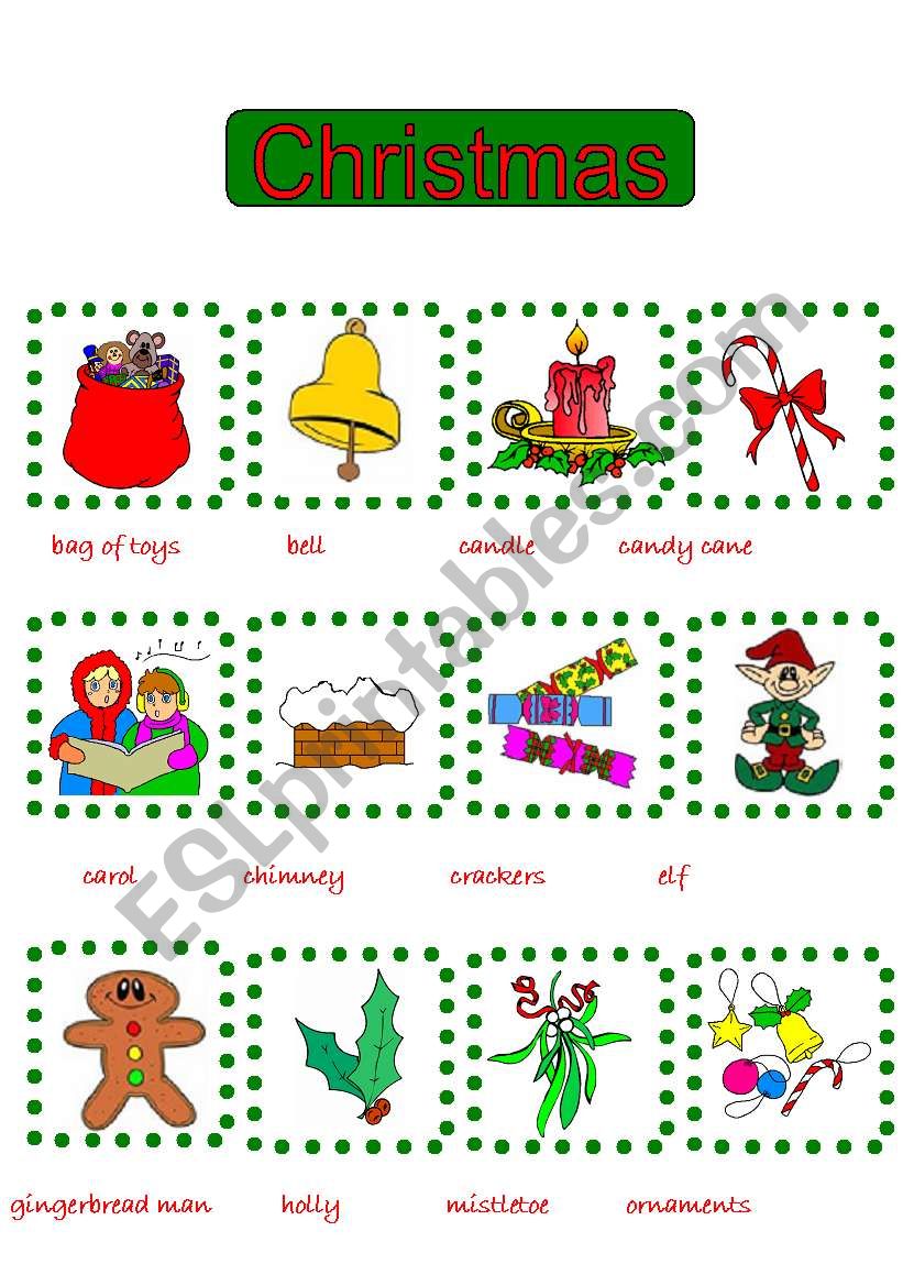 Picture Christmas dictionary. worksheet