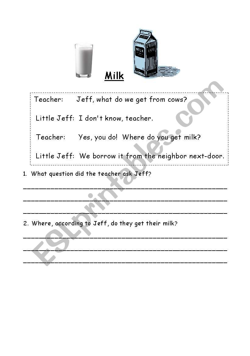 Milk - Short Reading worksheet