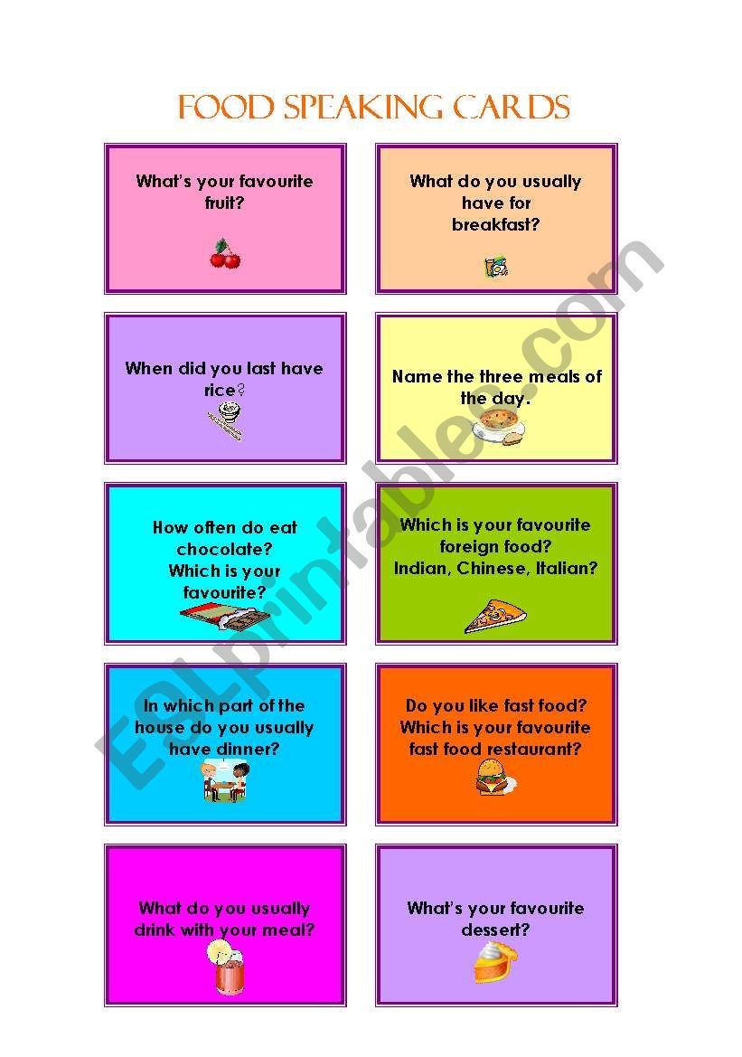 FOOD SPEAKING CARDS worksheet