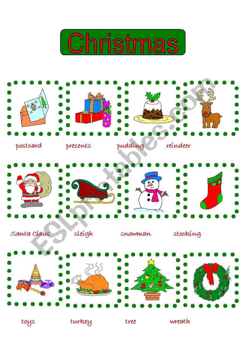 Picture Christmas dictionary. worksheet