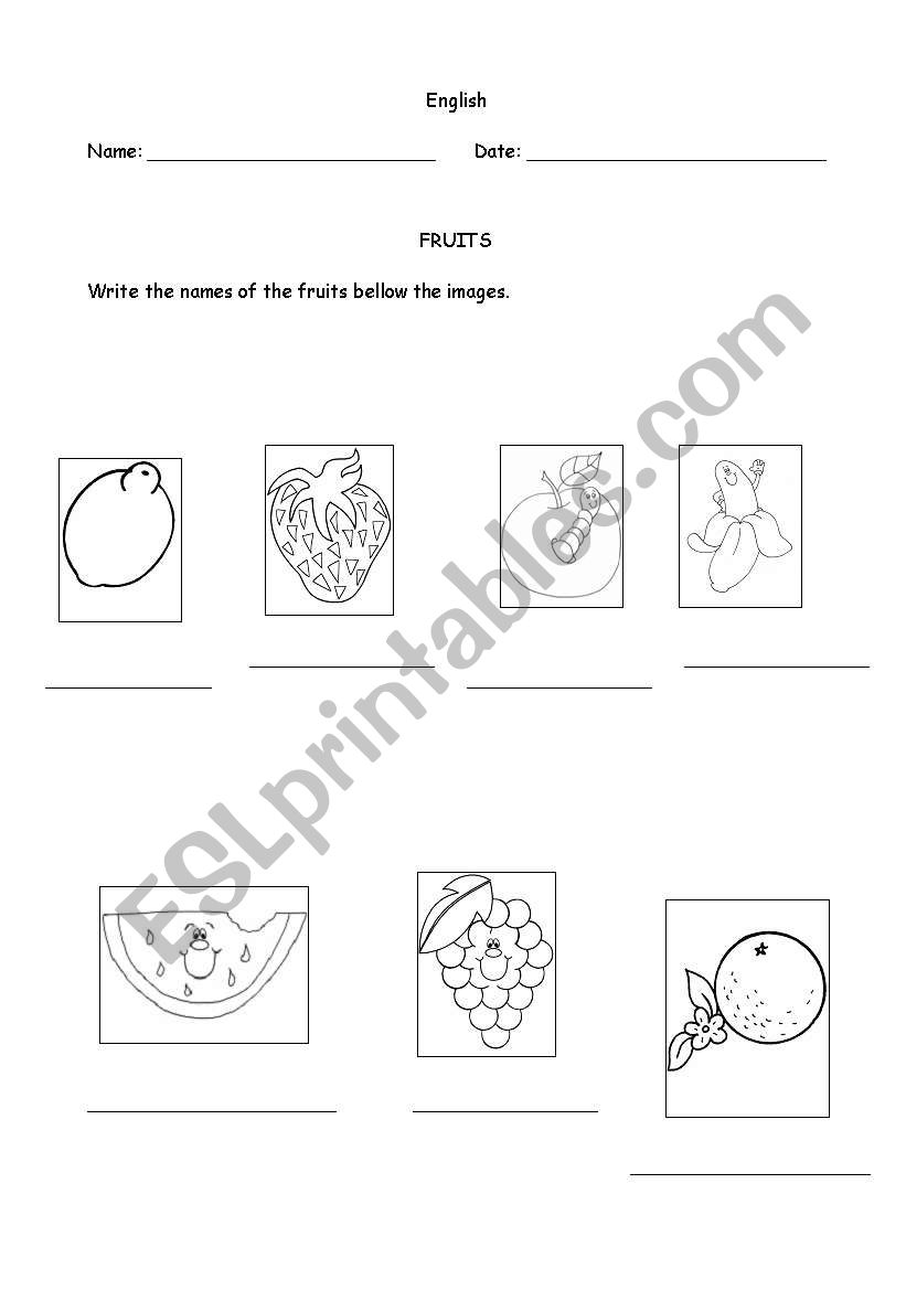 Fruits - Part one worksheet