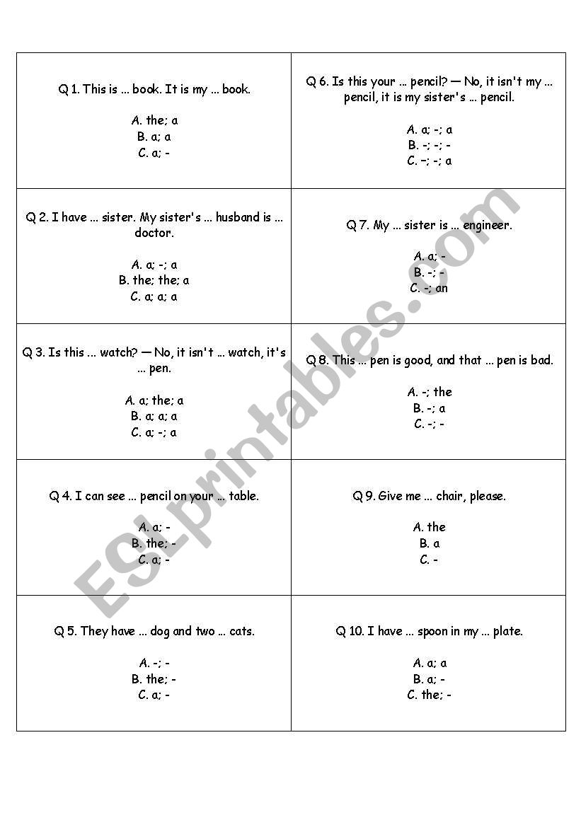 articles a/an/the worksheet