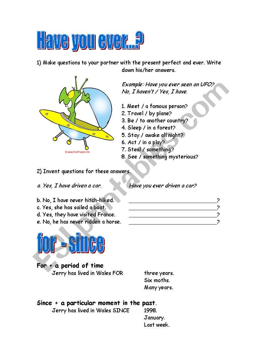 Present Perfect activities worksheet