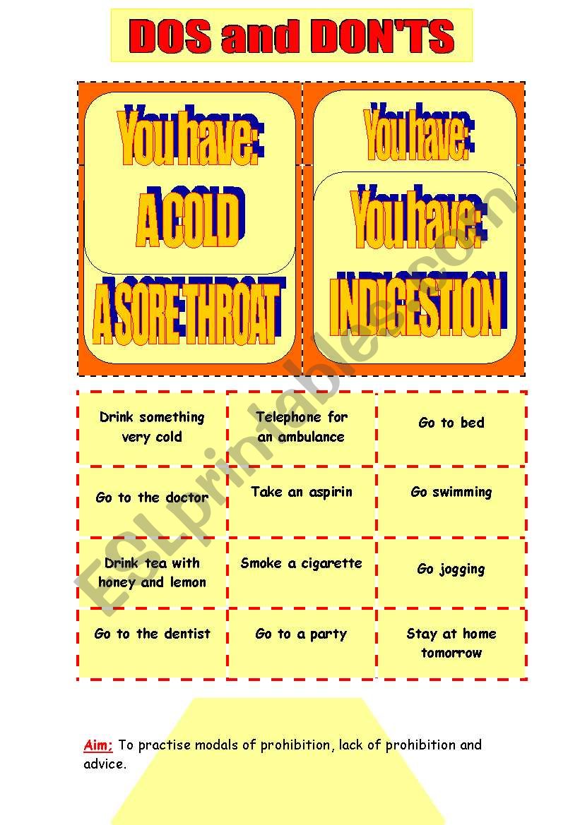 DOS AND DONTS SPEAKING CARDS worksheet