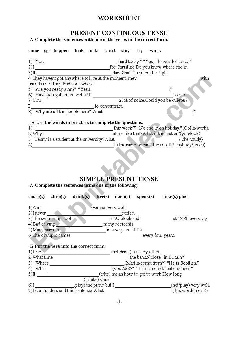 simple present tense or present continuous tense