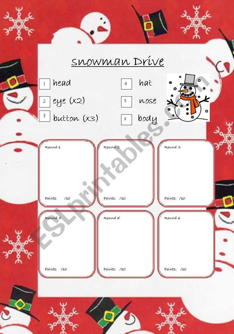 Snowman Drive Game worksheet