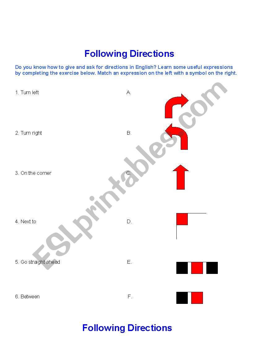 FOLLOWING DIRECTIONS worksheet