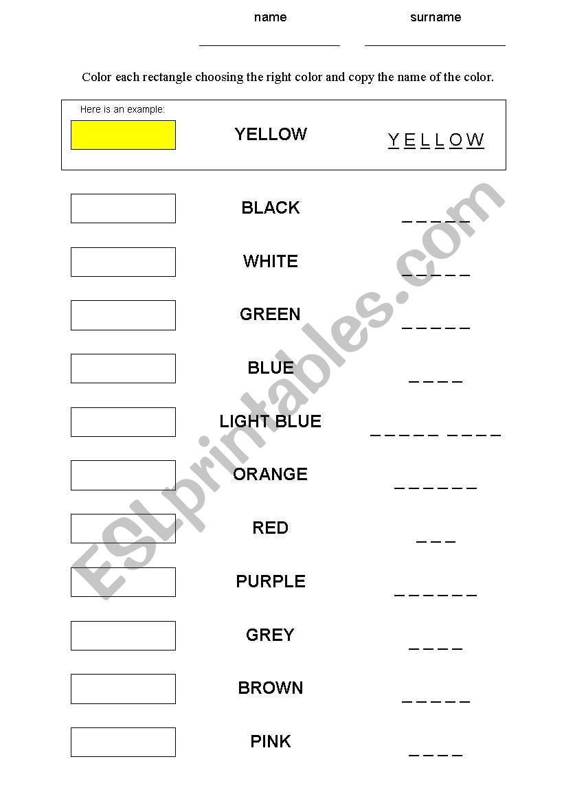learning colours worksheet