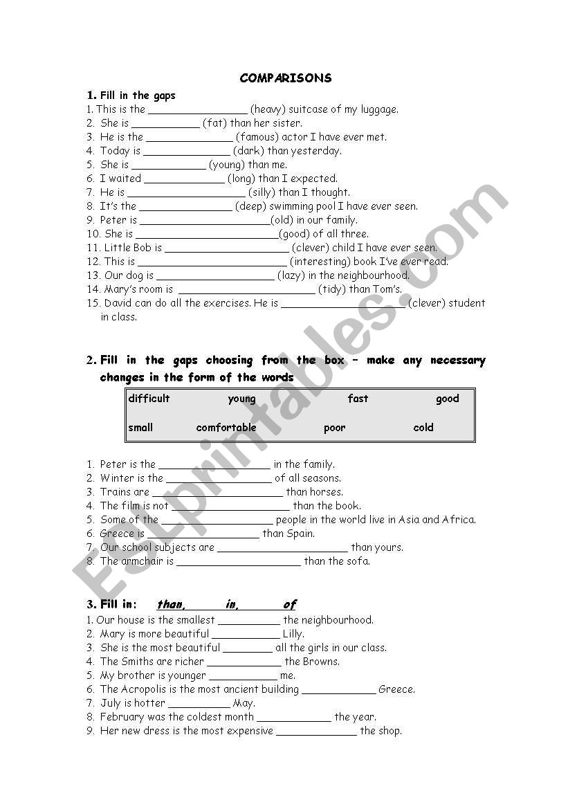 comparisons -fill in the gaps worksheet