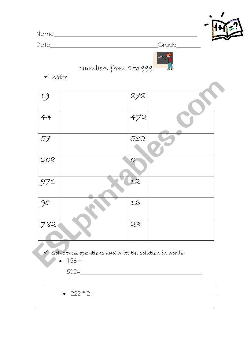 Writing numbers from 0 999 worksheet