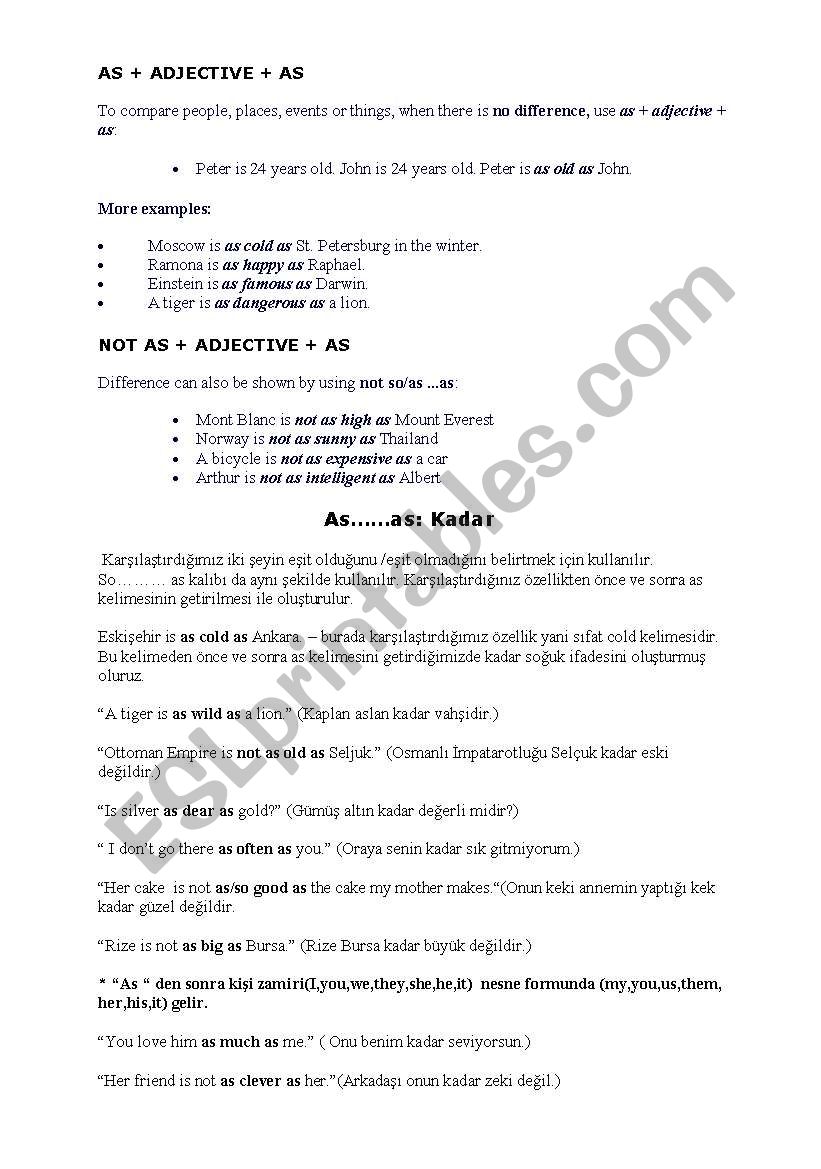 As...As (Turkish) worksheet