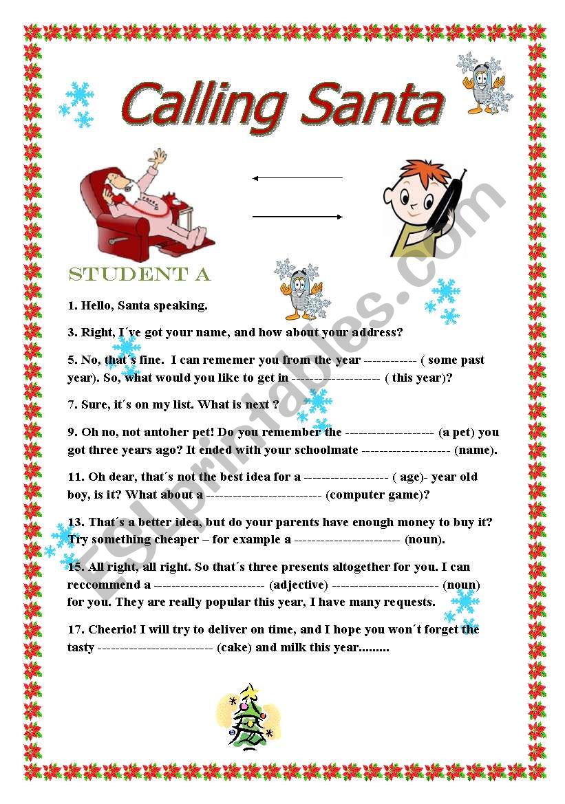 Calling Santa worksheet