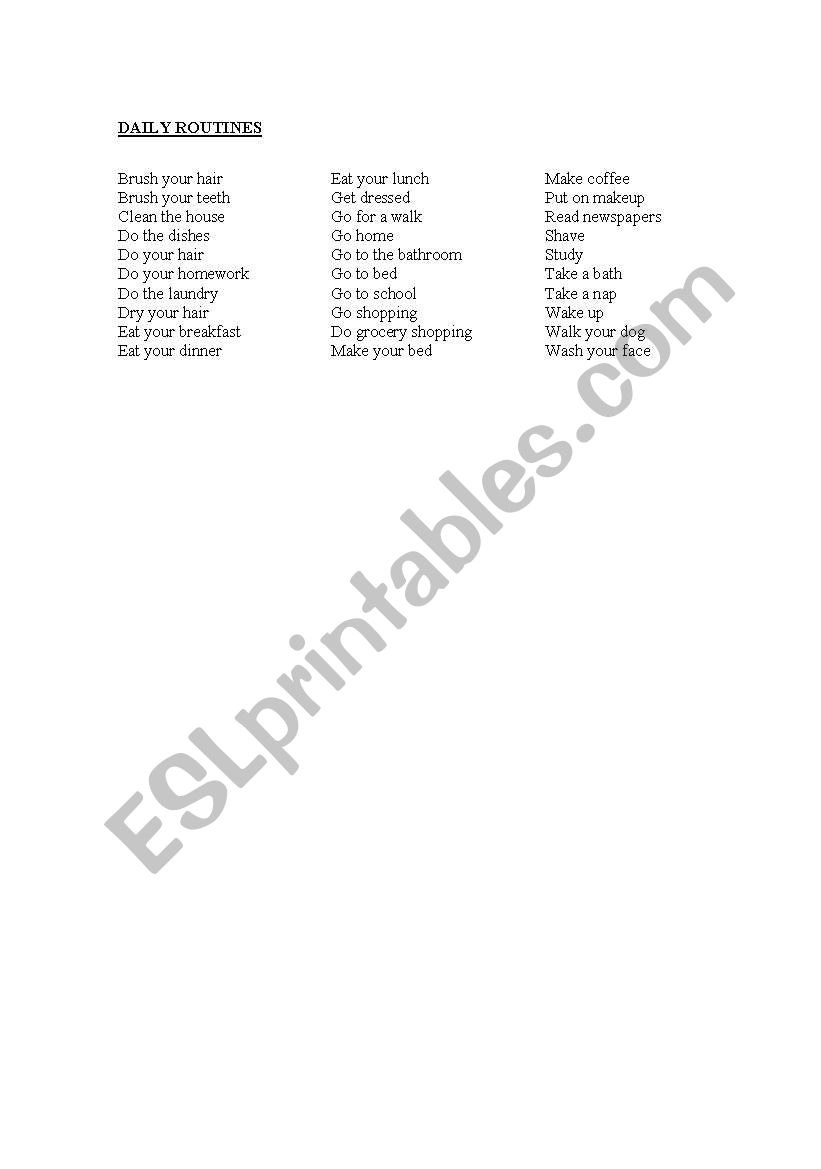 daily routines worksheet