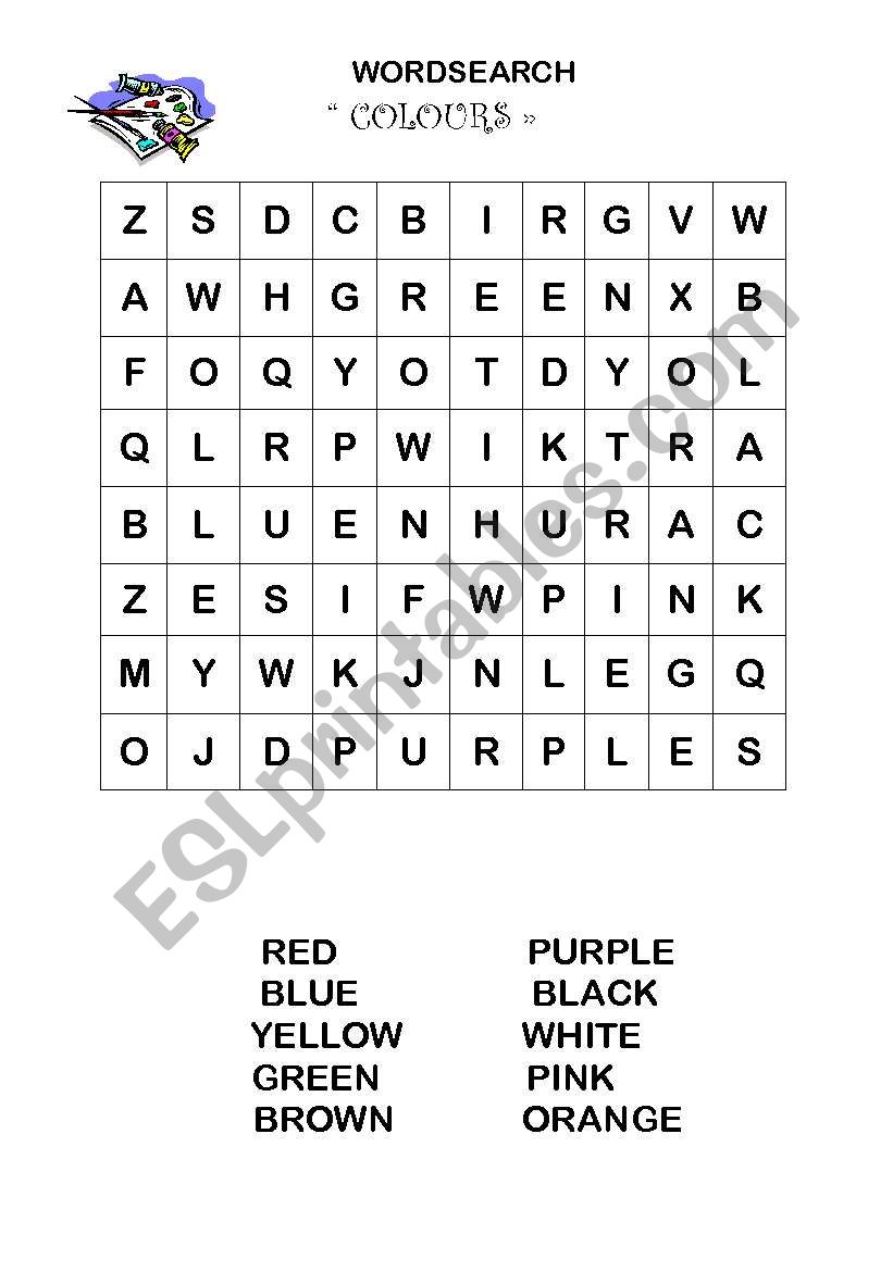 Wordsearch: colours worksheet