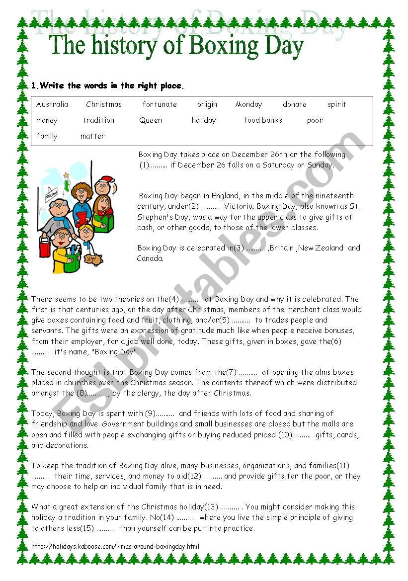 The history of Boxing Day worksheet