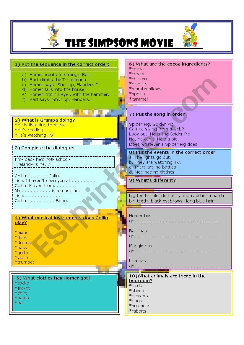 THE SIMPSONS MOVIE.  Worksheet + Lesson Plan + Key 
