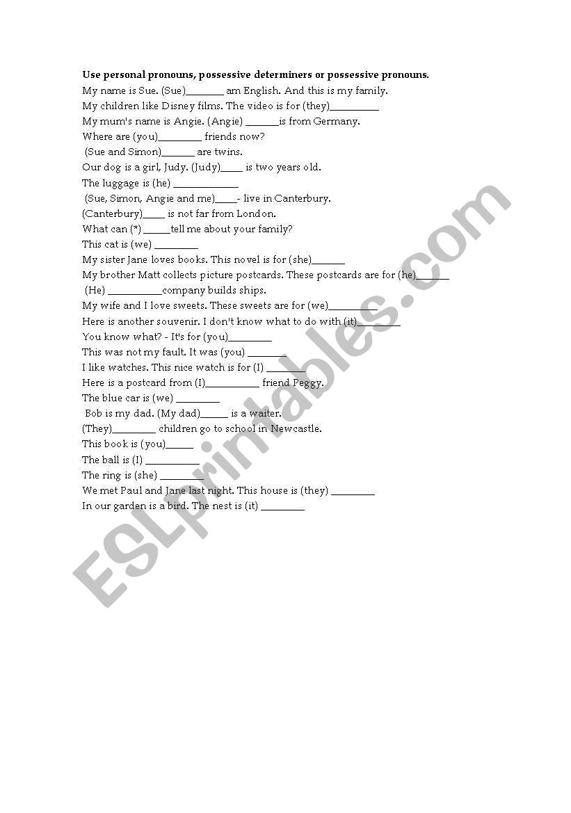 pronouns worksheet