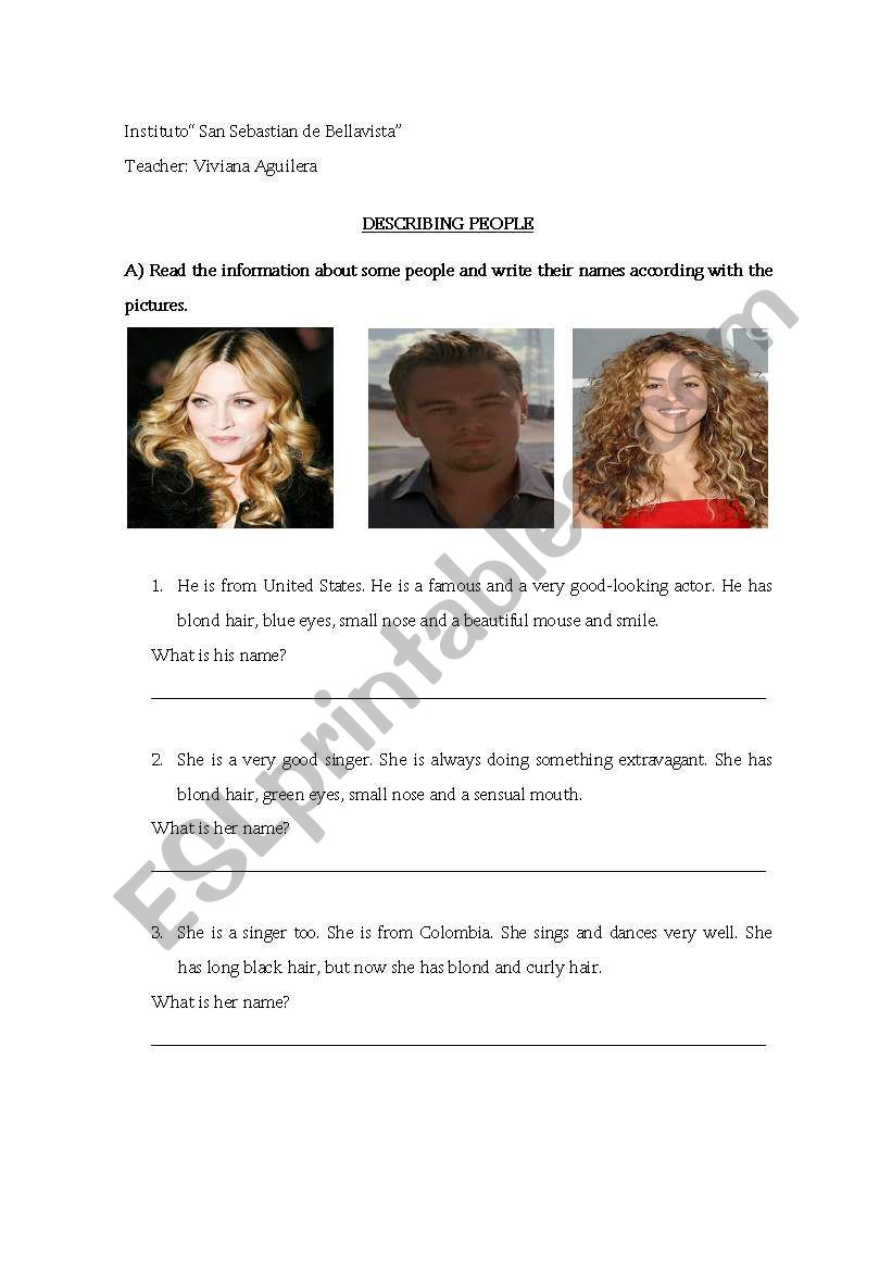 Describing people  worksheet