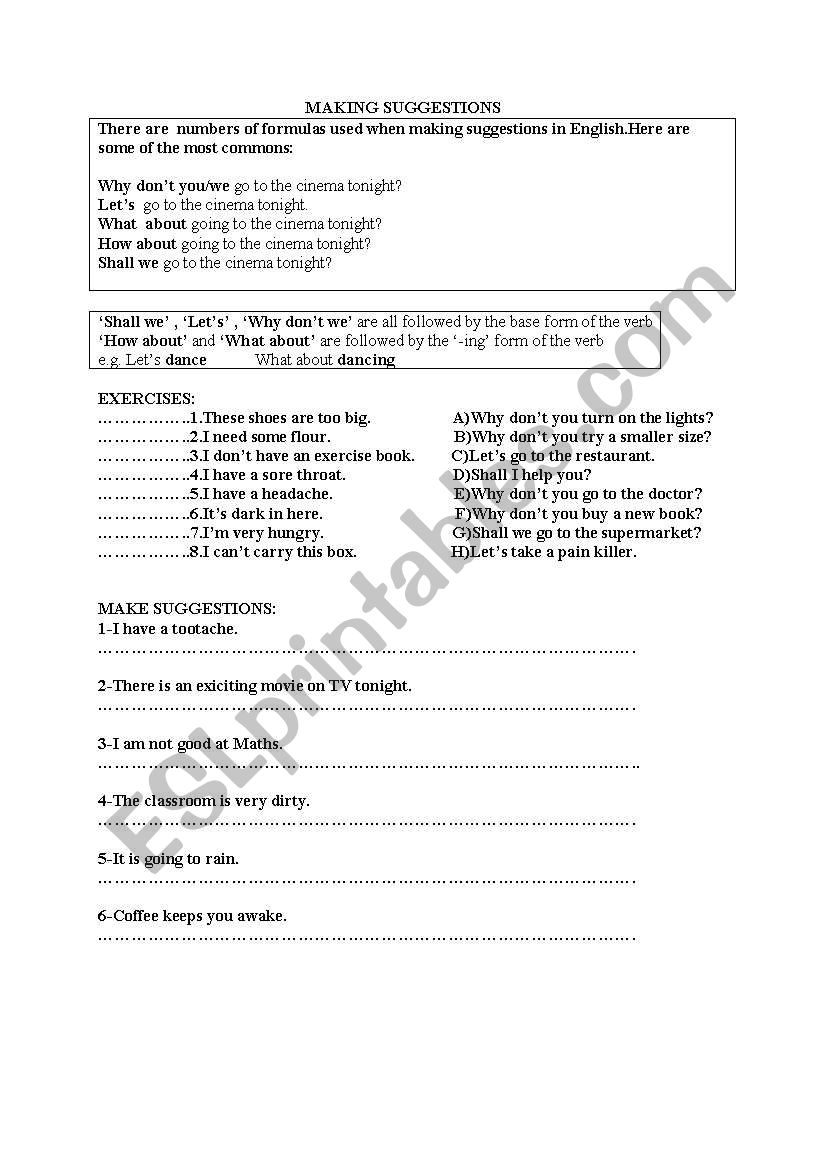 making suggestion worksheet