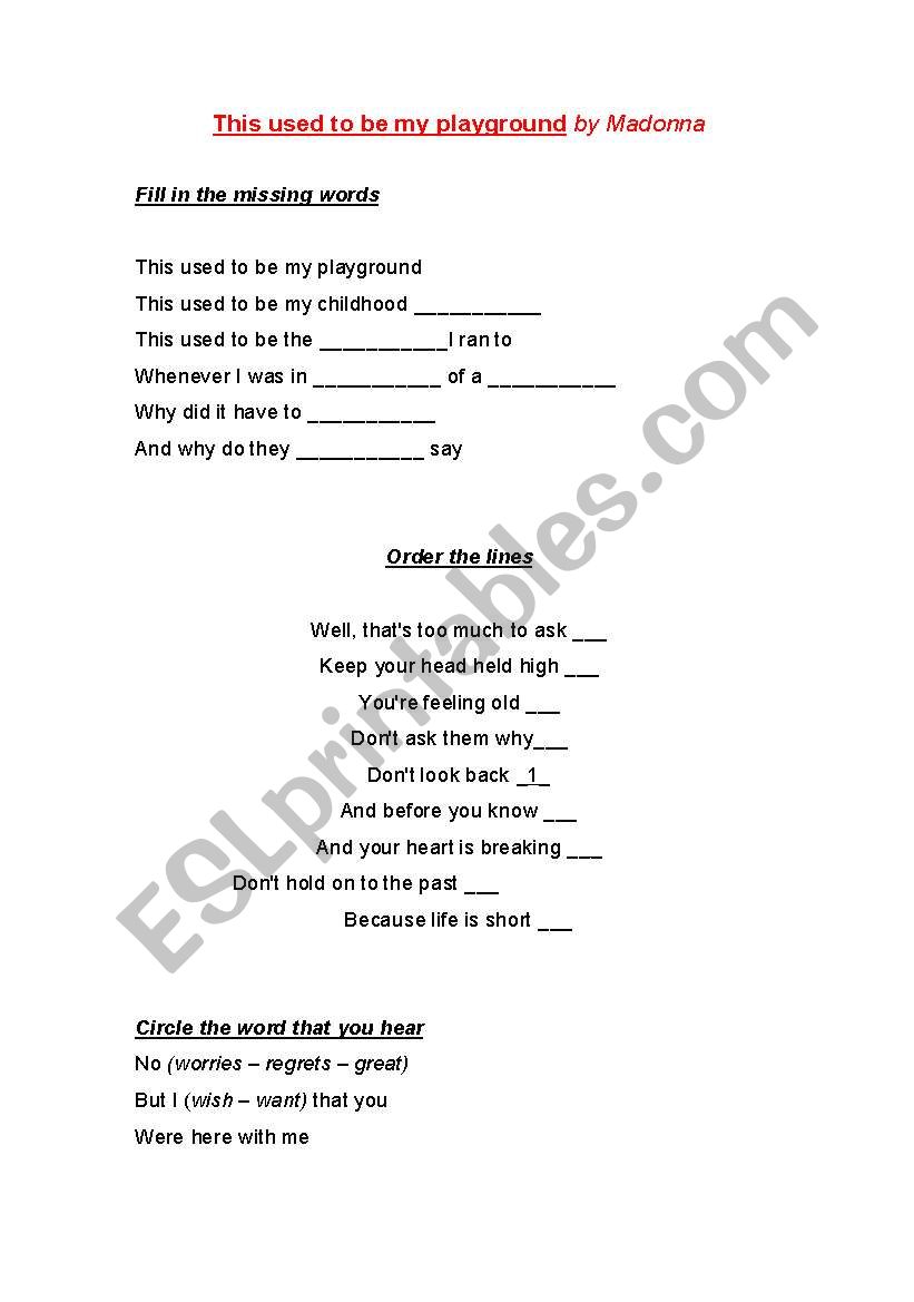 Fill in the blanks according to what you hear in the song 