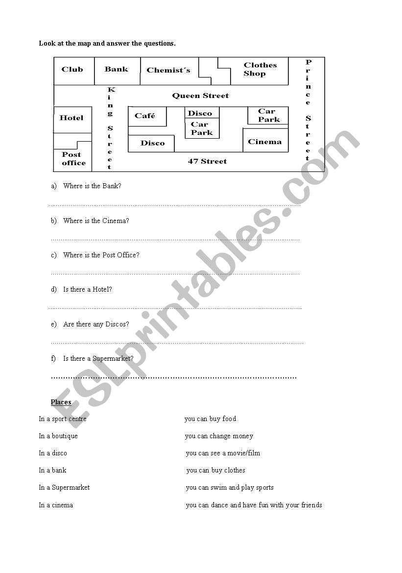 places and prepositions worksheet