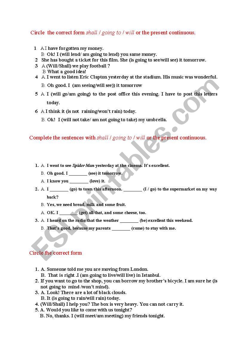 future tenses worksheet