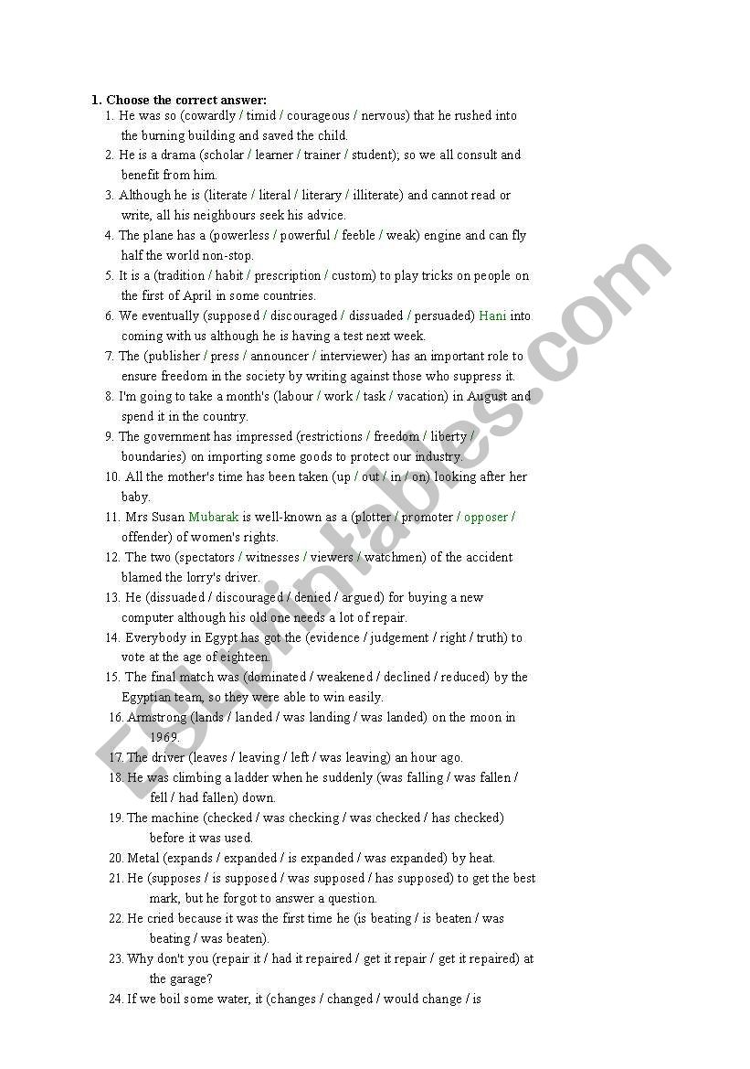Choose worksheet