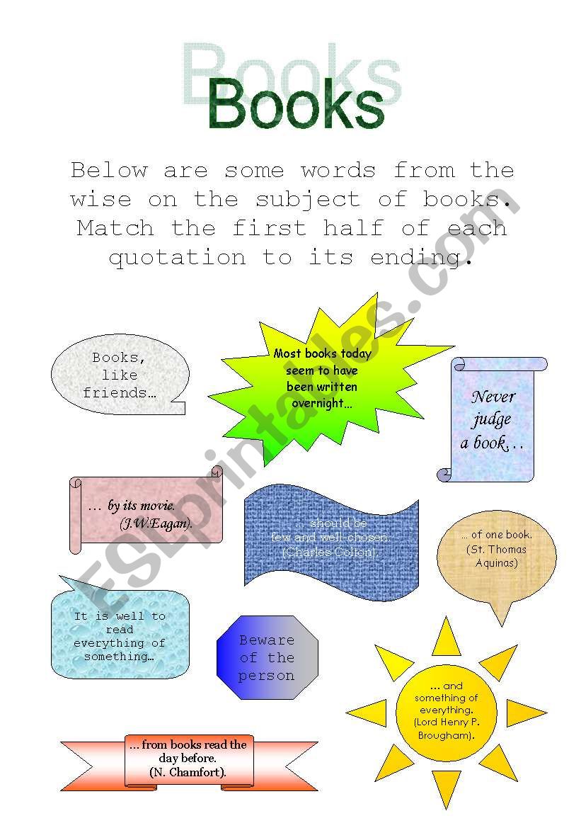 Quotations about books. worksheet