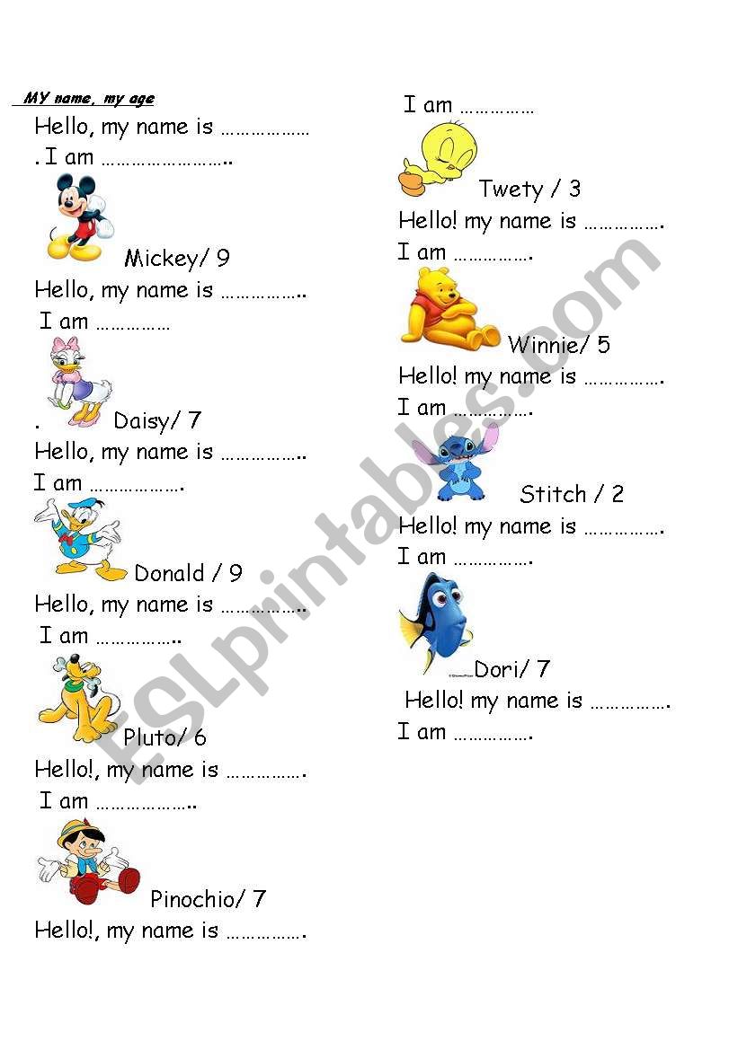 My name, my age WITH  DISNEY  worksheet