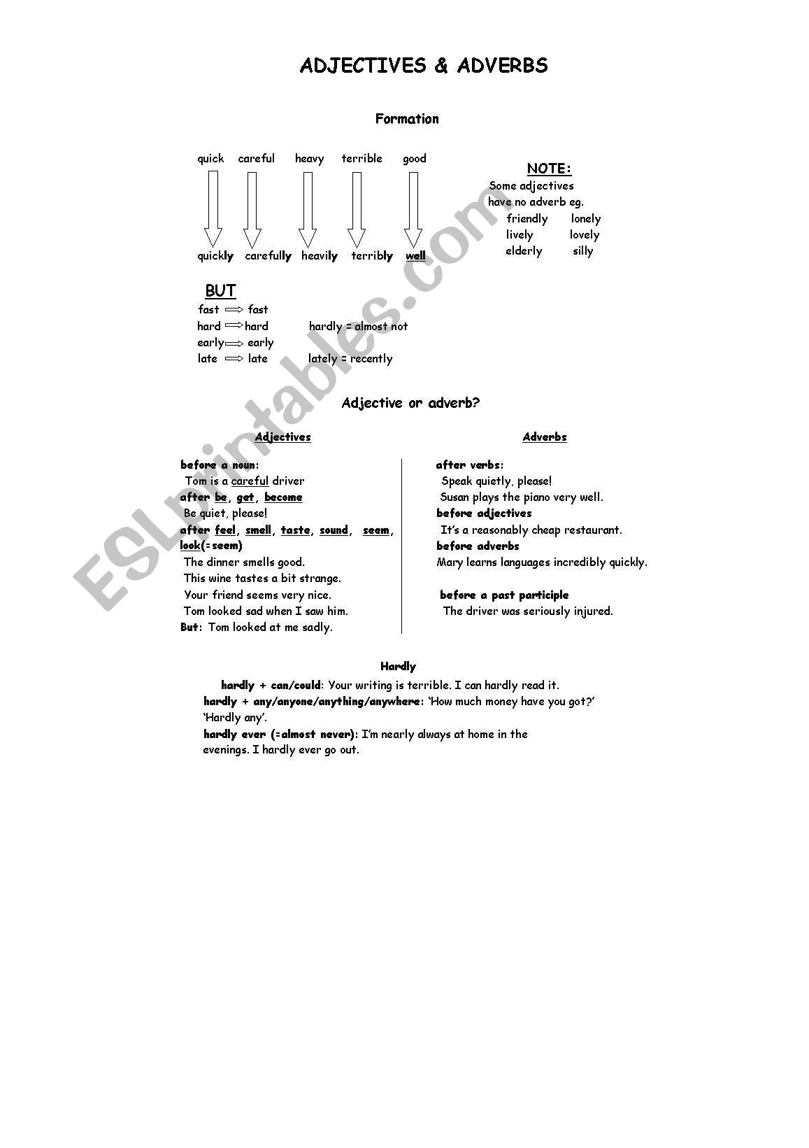 adjectives and adverbs worksheet