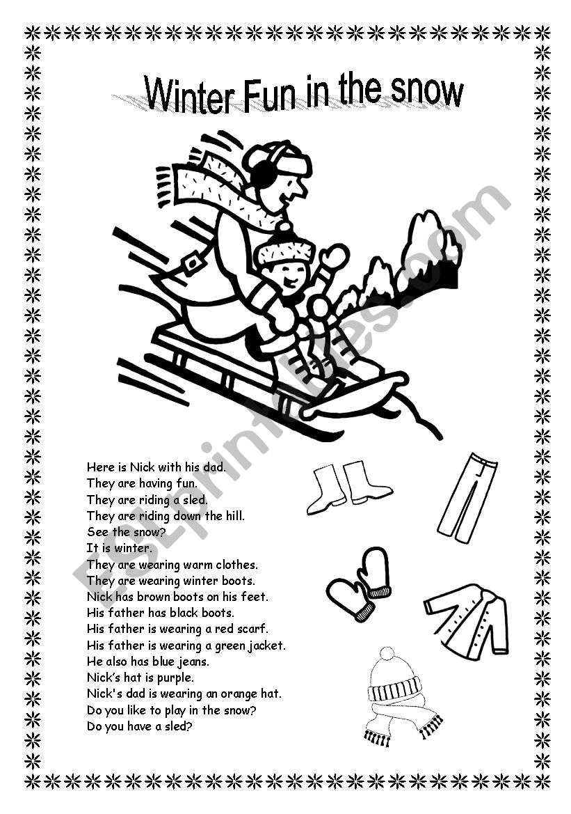 Winter Fun In The Snow Esl Worksheet By Libertybelle