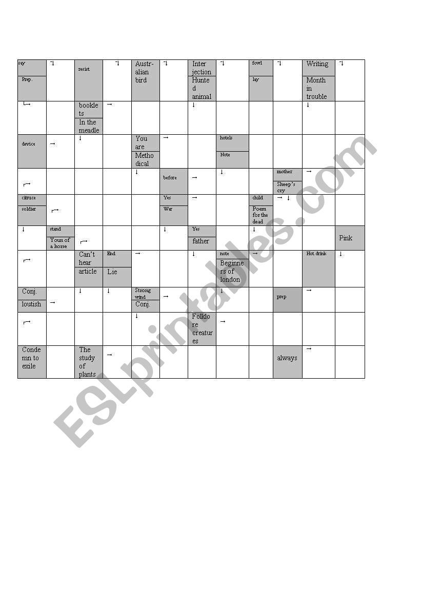 crossword worksheet