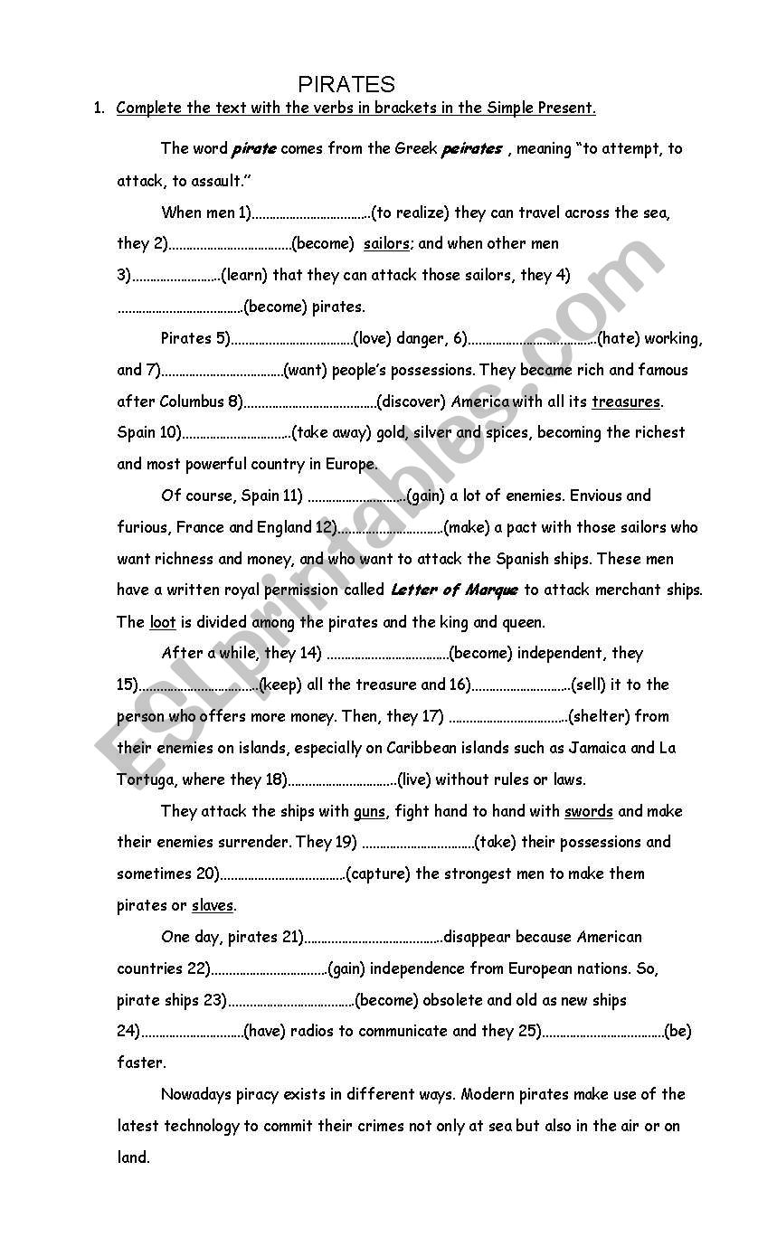 Pirates worksheet