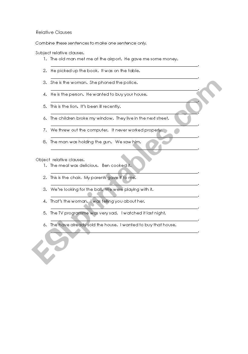 Relative Clauses worksheet